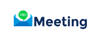 Logo d’origine : une enveloppe bleue ouverte, une pastille verte marquée SMS, et le mot « Meeting » en bleu.