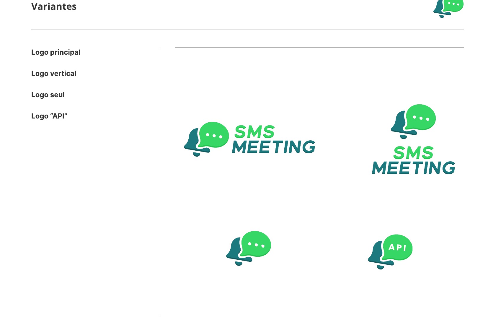 Planche de la charte graphique : les quatre variantes du logo — principale, verticale, symbole seul et déclinaison API.