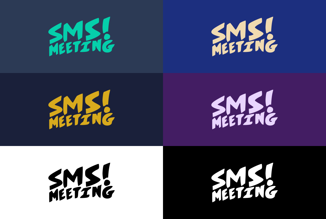 Proposition typographique : « SMS! MEETING » dans un lettrage épais et penché, tracé comme au pinceau.